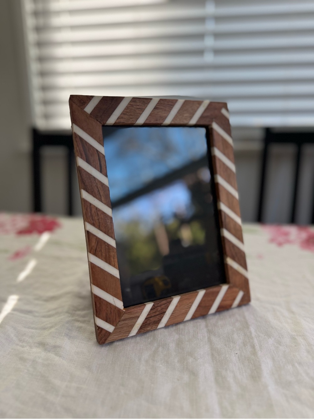 Dwell Studio Brown White Diagonal Stripe Wood Photo Frame 8.5x6.5 Rectangle